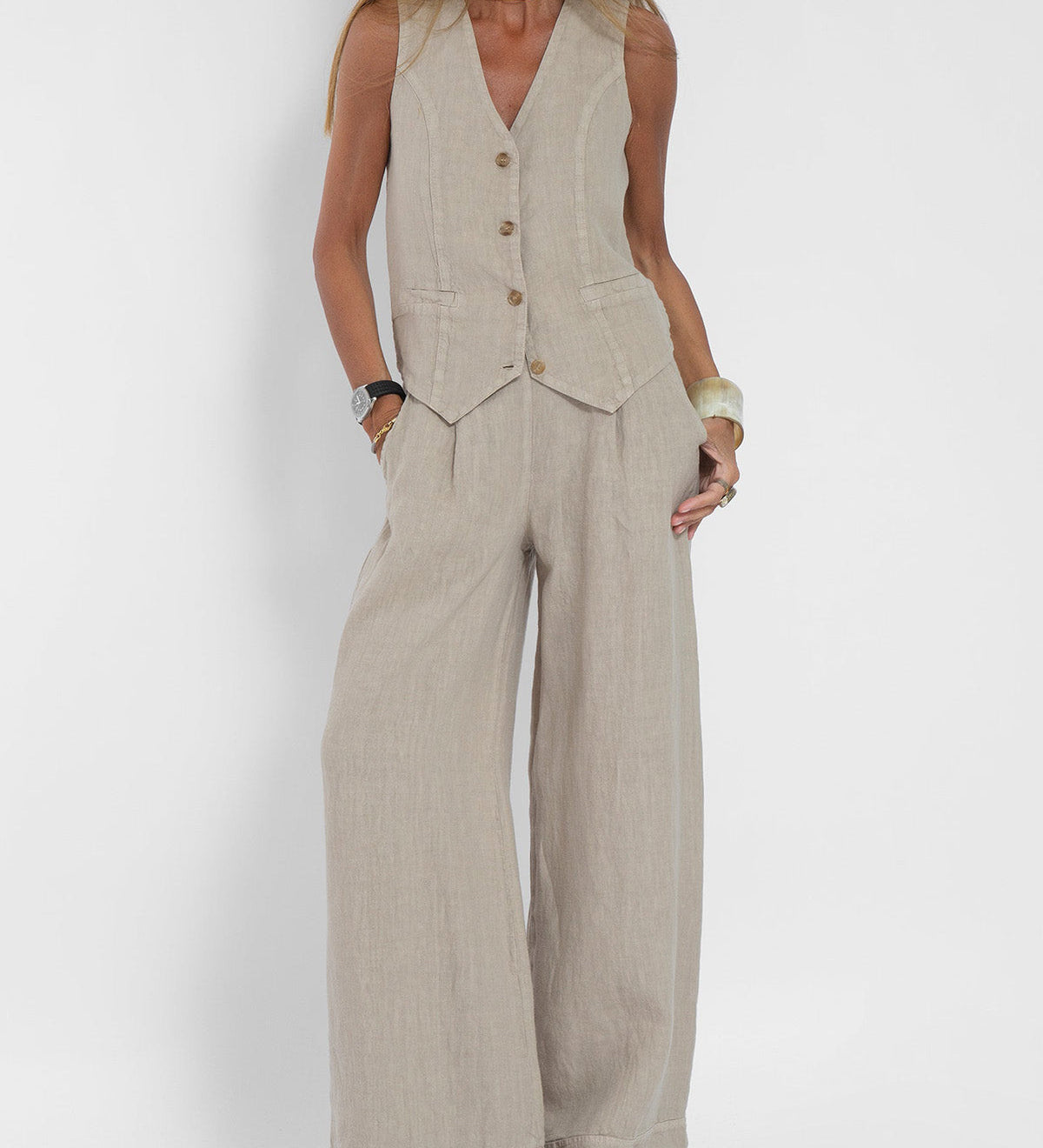 Aira - Ensemble Gilet Met Knopen & Brede Broek