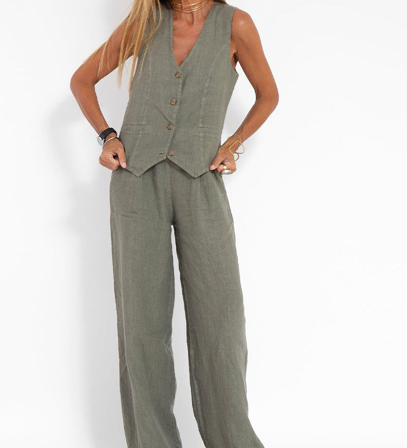 Aira - Ensemble Gilet Met Knopen & Brede Broek