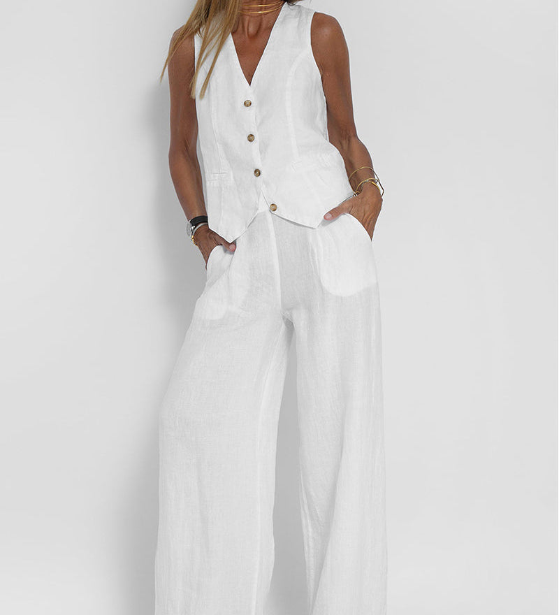 Aira - Ensemble Gilet Met Knopen & Brede Broek