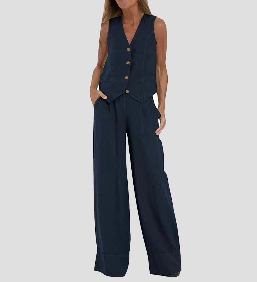 Aira - Ensemble Gilet Met Knopen & Brede Broek