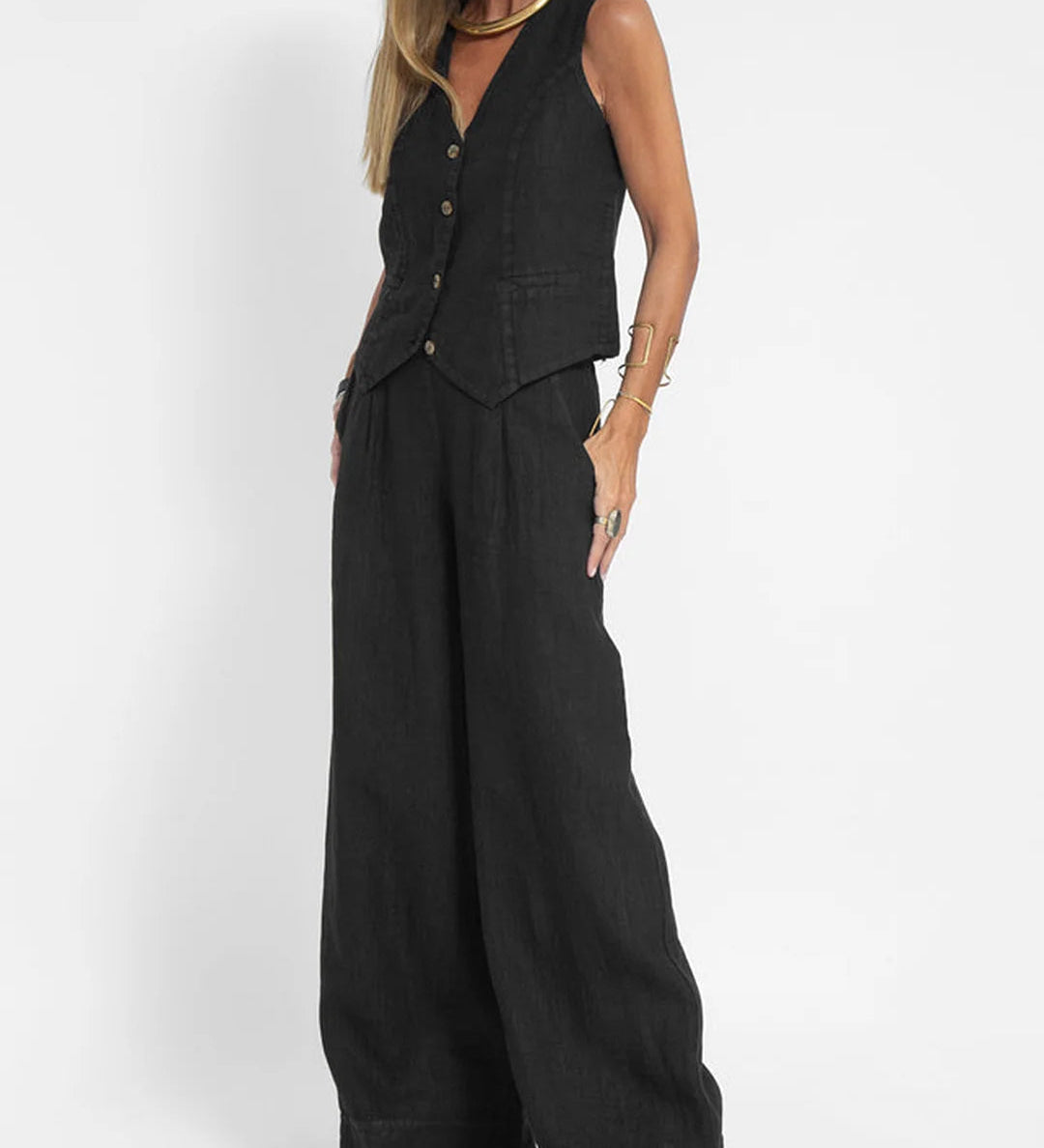 Aira - Ensemble Gilet Met Knopen & Brede Broek