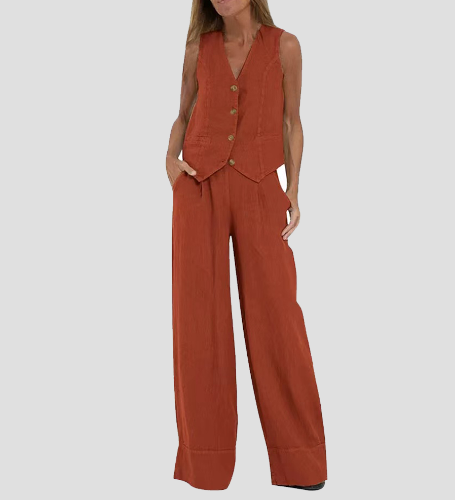 Aira - Ensemble Gilet Met Knopen & Brede Broek